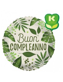 PALLONE MYLAR BUON COMPLEANNO FOGLIE VERDI TONDO