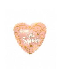 MYLAR VIVA GLI SPOSI CUORE ROSA GOLD 18" - 46 CM