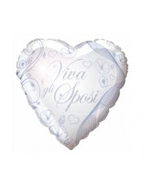 MYLAR VIVA GLI SPOSI ARGENTO CUORE 45 CM