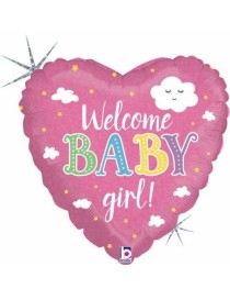 MYLAR CUORE WELCOME BABY GIRL 18"