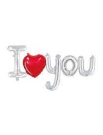 MYLAR SCRITTA I LOVE YOU IN ARGENTO E ROSSO