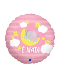 MYLAR NASCITA ROSA " E' NATA " ELEFANTE 18" TONDO