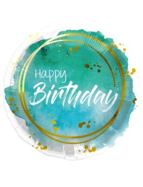 MYLAR TONDO 18" BIRTHDAY WATERCOLOR AQUA