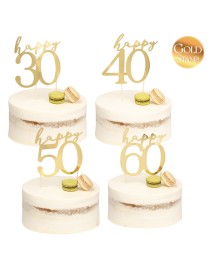 CAKE TOPPER HAPPY 30-40-50-60 TH ORO 13X12 CM