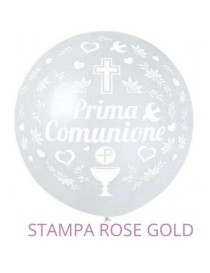 PALLONCINO 31" GS220 BIANCO COMUNIONE STAMPA ROSE GOLD