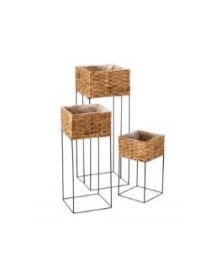 SET 3 FIORIERE RATTAN + FERRO H. 38 / 58 / 76 CM