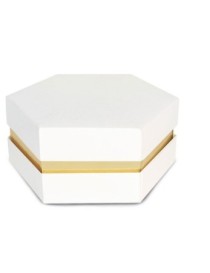 ASTUCCIO ESAGONALE BIANCO FONDO/COPERCHIO CON VASCHETTA ORO 6,5 X 6,5 X 4,5 CM