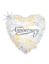 MYLAR CUORE HAPPY ANNIVERSARY 18" FILIGREE