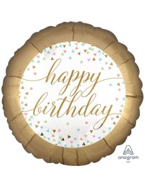 MYLAR HAPPY BIRTHDAY TONDO 18" ORO E CONFETTI