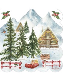 TOVAGLIOLI CHRISTMAS WINTER SCENA CON SMERLO 33X33 CM 16 PZ