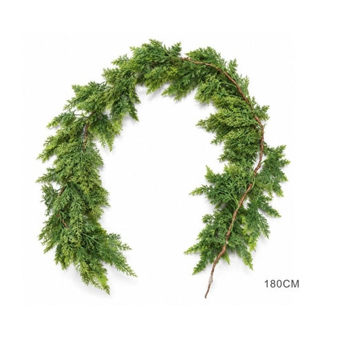 Festone natalizio verde con rami di cipresso artificiali – lunghezza 180 cm