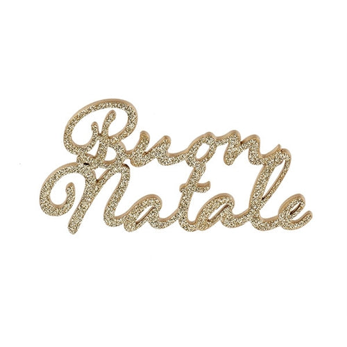 Scritta in legno buon natale glitter oro 500 x h 230 mm