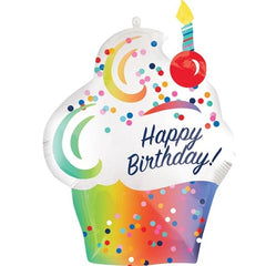 Palloncino supershape a forma di cupcake arcobaleno sfumato 28"