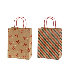 Sacchetti regalo a righe e fiocchi, 19x25x10 cm, carta kraft