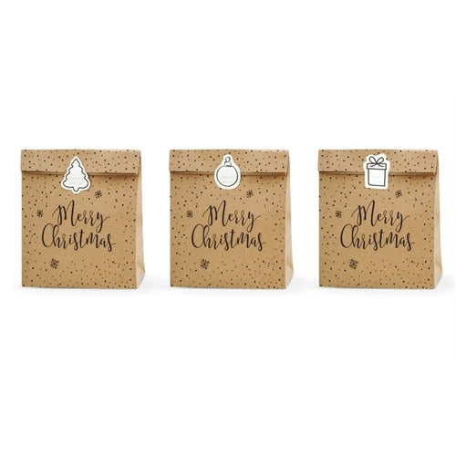 Sacchetti regalo buon natale, kraft, 25x11x27cm (1 confezione / 3 pezzi)