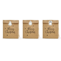 Sacchetti regalo buon natale, kraft, 25x11x27cm (1 confezione / 3 pezzi)