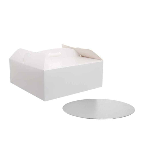 Scatola per torta quadrata con manico bianca 28,5 x 28,5 x h 10 cm sottotorta ø 28 cm