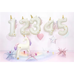 Palloncino in lamina numero unicorno, 93 cm, misto