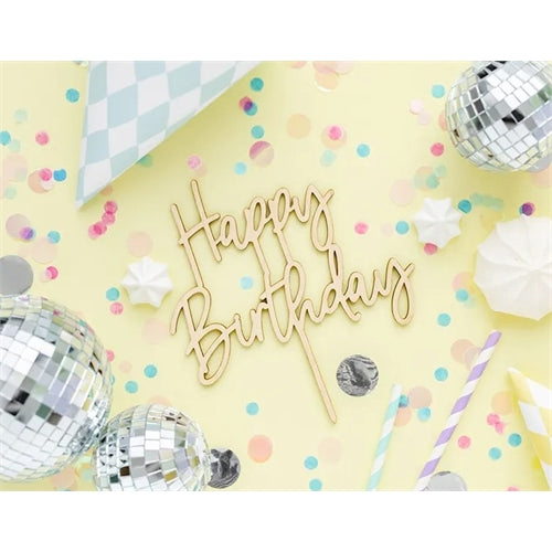 Cake topper in legno happy birthday 16.5 cm