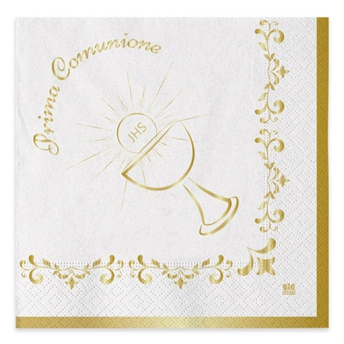 Tovaglioli prima comunione gold metal 33x33cm 20pz