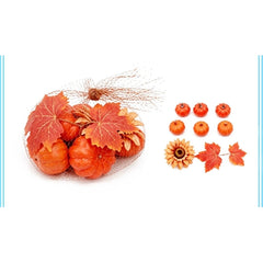Set decorativo autunnale con mini zucche, girasole e foglie 8 pz