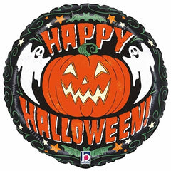 Palloncino in foil 18" nero con zucca e fantasmi happy halloween