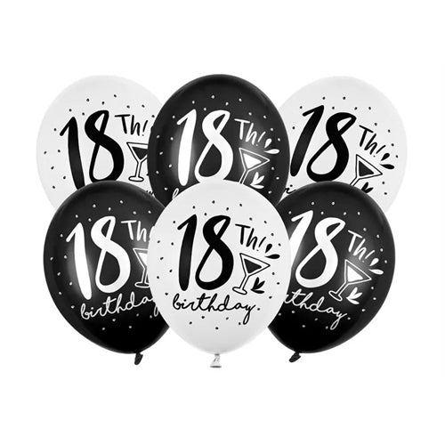 Palloncini strong da 30 cm, 18° compleanno, mix (1 confezione / 6 pezzi)