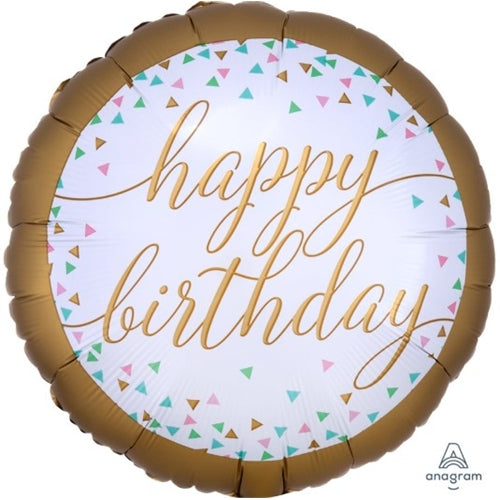 Mylar happy birthday tondo 18" oro e confetti