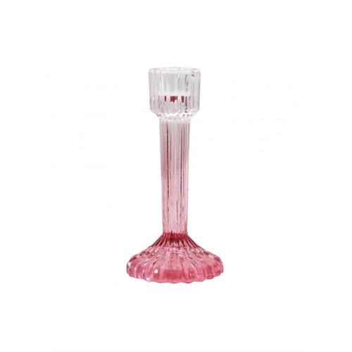 Candelabro in vetro rigato sfumato rosa 16 cm