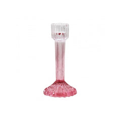 Candelabro in vetro rigato sfumato rosa 16 cm