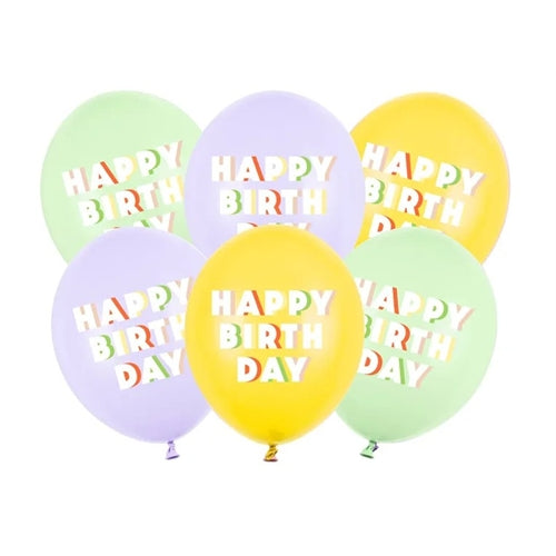 Palloncini 30 cm, buon compleanno, mix (1 confezione / 6 pz.)