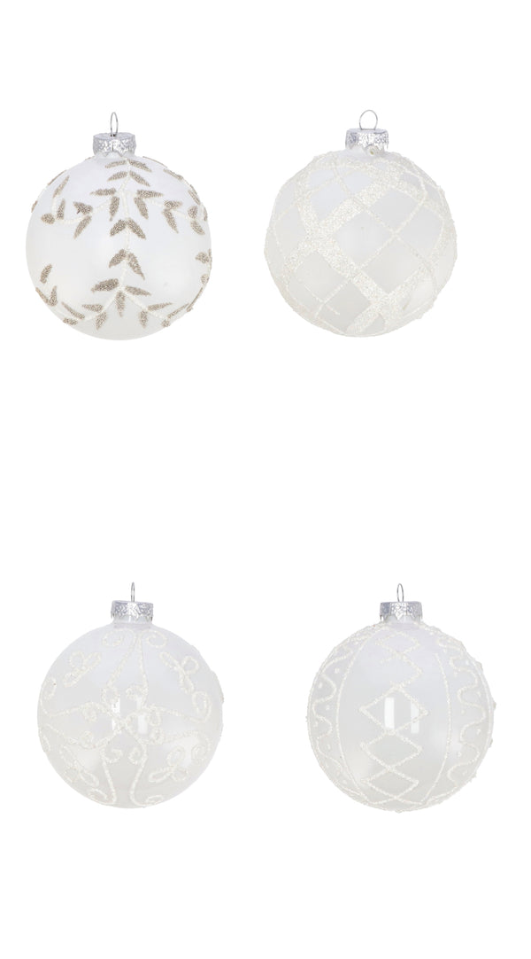 PALLINA NATALE VETRO BIANCO D. 8 CM