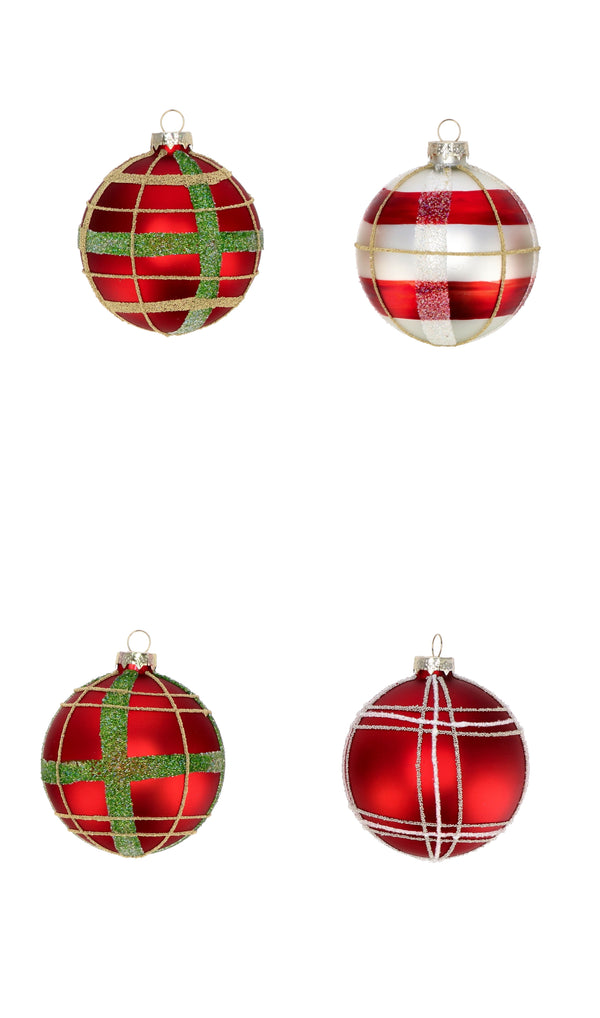 PALLINA NATALE VETRO TARTAN D. 8 CM