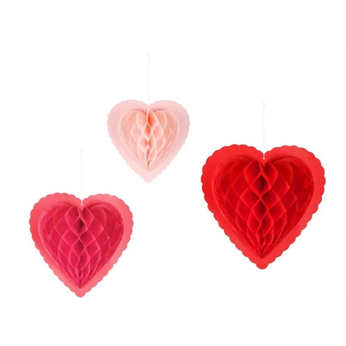 Decorazioni a nido d''ape in carta cuori, mix, 20-30 cm