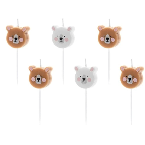Candele di compleanno orsetto, mix, 3 cm (1 confezione / 6 pezzi)