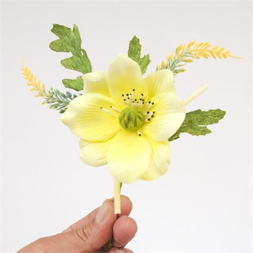 Pick anemone ranuncolo giallo con fogliame h. 12 cm