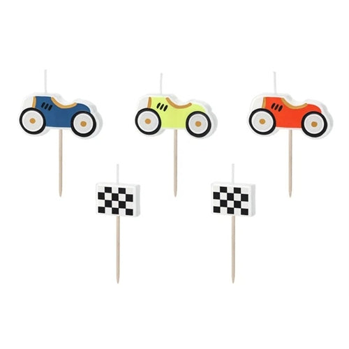 Candeline di compleanno a forma di auto da corsa, 2-3 cm, miste (1 confezione / 5 pezzi)