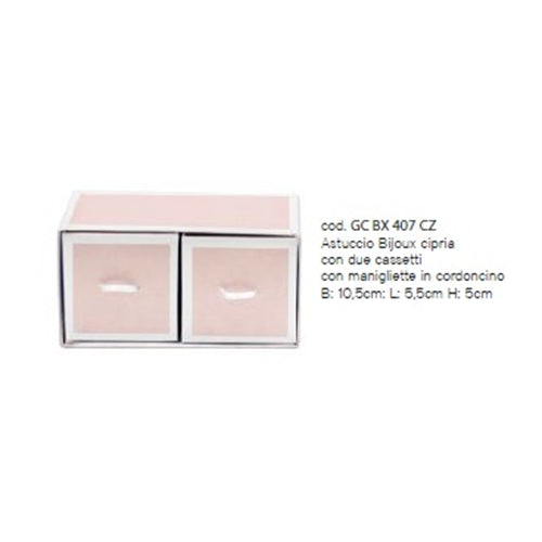 Scatolina bijoux cipria con due cassetti 10,5 x 5,5 x 5