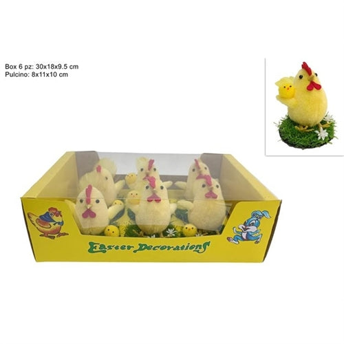 Decorazione erbetta c/gallina st 6pz in box