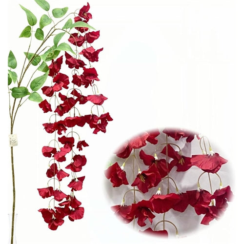 Ramo artificiale cascante con fiori rosso bordeaux e foglie – h 100 cm