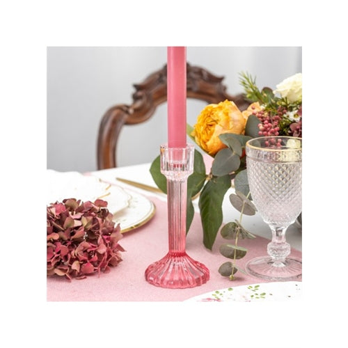 Candelabro in vetro rigato sfumato rosa 11 cm