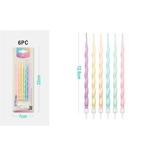 Candeline ondulate pastello per torta – set da 6 pezzi – 12,5 cm