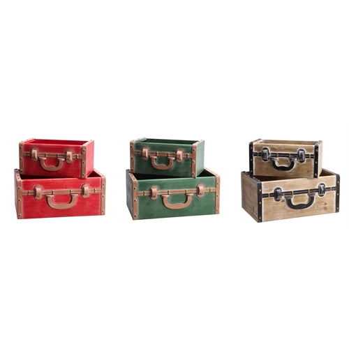 Set 2 cassette modello valigia in legno