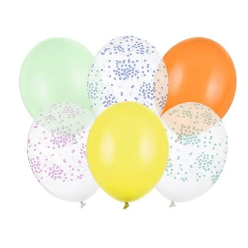 Palloncini da 30 cm, coriandoli misti (1 confezione / 6 pezzi)
