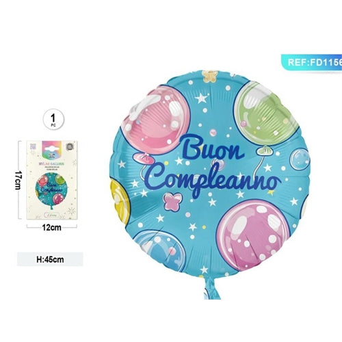 Pallone foil tondo 18" buon compleanno