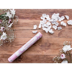Cannone spara-coriandoli che spara petali di rosa, 40 cm, bianco