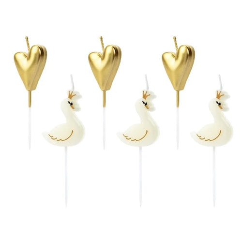 Candele di compleanno lovely swan, mix, 3,5-4 cm (1 confezione / 6 pezzi)