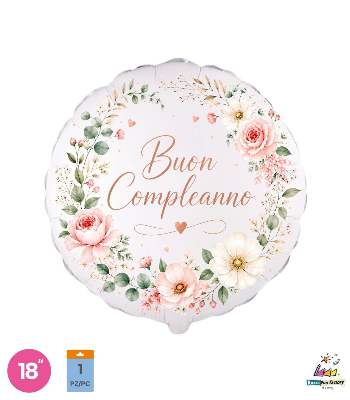 Palloncino foil buon compleanno floreale 18" – 45 cm