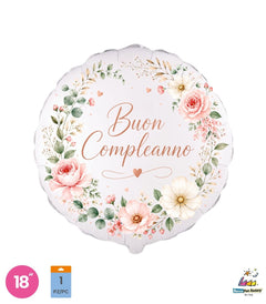 Palloncino foil buon compleanno floreale 18" – 45 cm