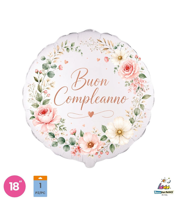 Palloncino foil buon compleanno floreale 18" – 45 cm